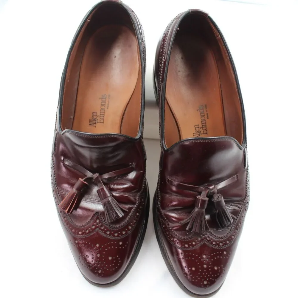 Allen Edmonds Manchester Sz 11M Men Wingtip Tassel Loafers Burgundy Leather